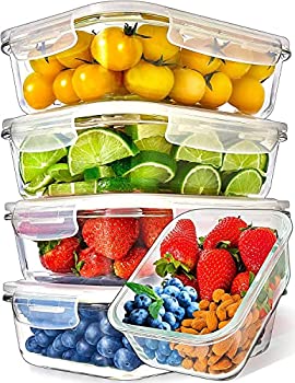 【中古】【輸入品・未使用】[5-Pack%ｶﾝﾏ%1060ml] Glass Meal Prep Containers Glass - Food Storage Containers with Lids - Food Containers Food Prep Containers Glass S｜ムジカ＆フェリーチェ店