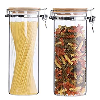 【中古】【インポート品・未当て嵌める】KKC Home Accents ガラススパゲッティストレージコンテナ 密閉蓋付き添い人パスタジャー 背の止ん事無いスパゲッティヌードルホルダーコンテナ 密封ガラスコ
