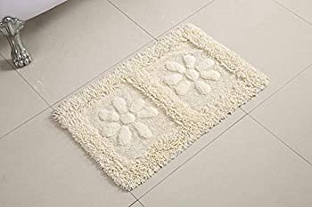 【中古】【輸入品・未使用】玄関マット 天然素材 コットン きれいな 花柄 風水 滑り止め付き 丈夫 吸湿性 放湿性 (ベージュ%ｶﾝﾏ% 40×60cm) [並行輸入品]