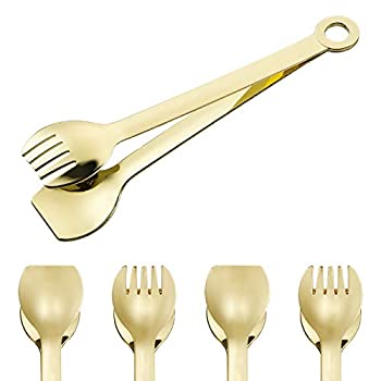 【中古】【輸入品・未使用】BIGSUNNY ゴールドメッキスモールサービングトング 4個セット - ミニステンレススチール前菜トング 6インチ(15.2cm、ゴールデン)
