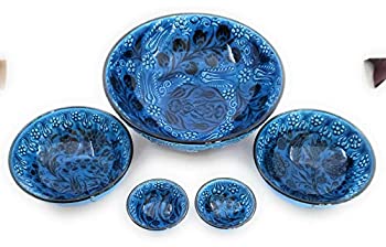 【中古】【インポート品・未当てはめる】御手手お手伝いさん トルコ製陶器瀬戸もの 5個書き割り サービングボウル 3in 6in 10in 青碧