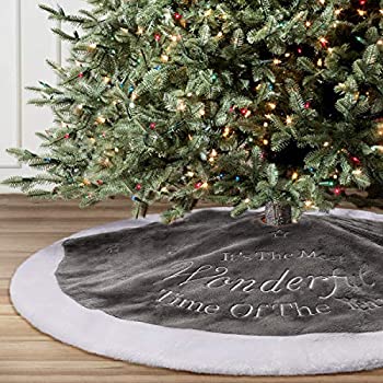 【中古】【輸入品・未使用】yuboo グレー クリスマスツリースカート 36インチ 豪華なフェイクファー 雪の結晶の刺繍入り クリスマスパーティー ホリデーデコレーション｜ムジカ＆フェリーチェ店
