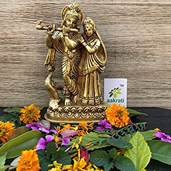 【中古】【輸入品・未使用】Aakrati Radha Krishna 手彫り 真鍮 メタル 壁飾り 像