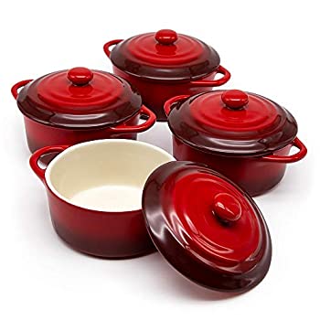 【中古】【輸入品・未使用】ミニキャセロール皿 セラミック製 持ち上げやすい蓋 4個セット｜ムジカ＆フェリーチェ店