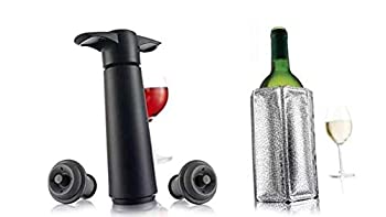 【中古】【インポート品・未当て嵌める】Vacu Vin ワインセーバーポンプ 無意味さ瓶ストッパー2個付き添い人 黒いこと