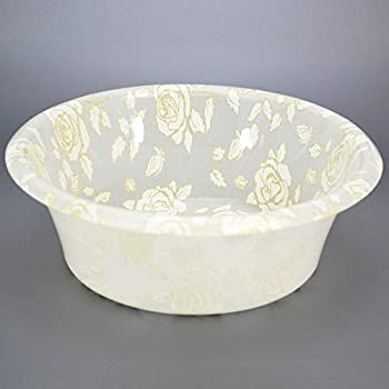 【中古】【輸入品・未使用】洗面器 深型ボウル スウィートベージュローズ 薔薇柄 アクリル 花柄 ホワイト ゴールドおしゃれ バ