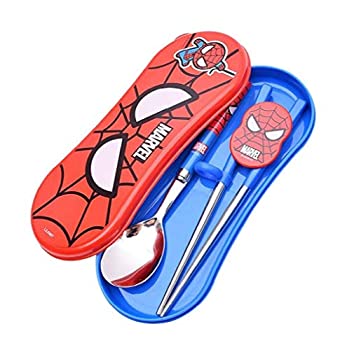 【中古】【インポート品・未当て嵌める】Marvel Heroes Orthodontic spoon Chopsticks fork Case Set マーベルヒーローズ更生させる刀圭箸民俗音楽容れもの書き割り[並行輸入品] (SpidermanA/