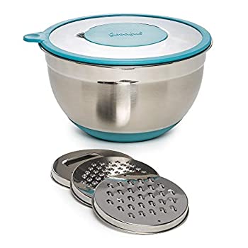 【中古】【輸入品・未使用】Goodful ステンレススチール ミキシングボウル 滑り止め底 蓋 交換可能なおろし金インサート3個 (細目 粗目 スライス) 5クォート ティール