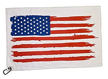 【中古】【輸入品・未使用】アメリカ国旗 ゴルフタオル クリップ付き 24x16インチ マイクロファイバーゴルフタオル