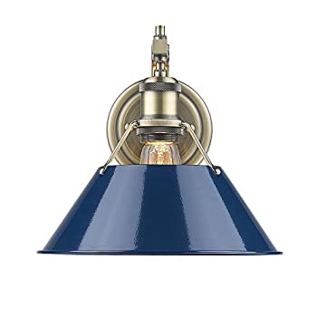 【中古】【輸入品・未使用】Golden Lighting 3306-1W AB-NVY オーウェル壁取り付け用燭台 エイジド真鍮 ネイビーブルーシェード付き