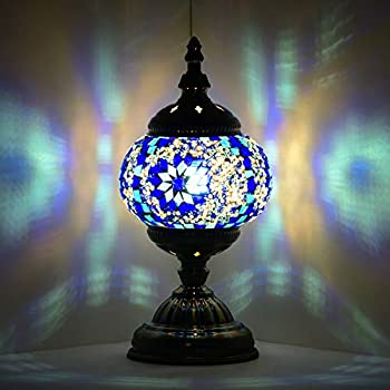 【中古】【輸入品・未使用】Marrakech Turkish Table Lamp Mosaic Glass Bedside Table Lamp Moroccan Lantern Tiffany Style Night Lights with Bronze Base for Living Ro