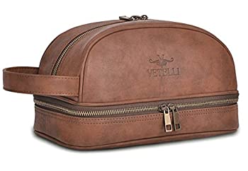 【中古】【輸入品・未使用】Vetelli Men\'s Leather Toiletry Bag (Dopp Kit) with Travel Bottles One Size Brown|ムジカ&フェリーチェ店