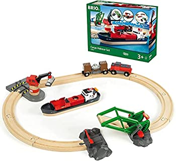 【中古-非常に良い】BRIO ( ブリオ ) WORLD カーゴハーバーセット [全16ピース] 対象年齢 3歳~ ( 船 電車 おもちゃ 木製 レール 電動 ) 33061