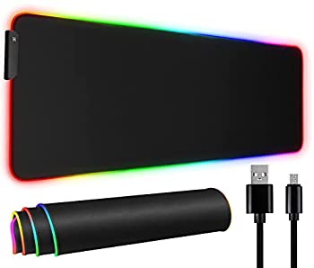 【中古】【輸入品・未使用】特大マウスパッド RGBソフトゲーミングマウスパッド 大型特大発光LED拡張マウスパッド ノンスリップゴムベース コンピュータキーボードパッドマ
