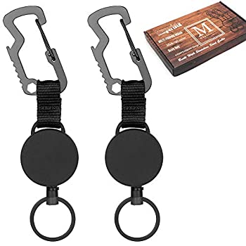 【中古】【輸入品・未使用】格納式キーチェーン、バッジホルダーリール、スチールケーブル付き高耐久バッジリール、キーホルダー用マルチツールカラビナ、ブラック 2個｜ムジカ＆フェリーチェ店