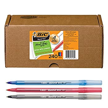 【中古】【輸入品・未使用】BIC ラウンドスティックエクストラライフボールペン 中字 (1.0mm) ブラック/レッド/ブルー - 240本詰め合わせボールペン (GSM240-AST)