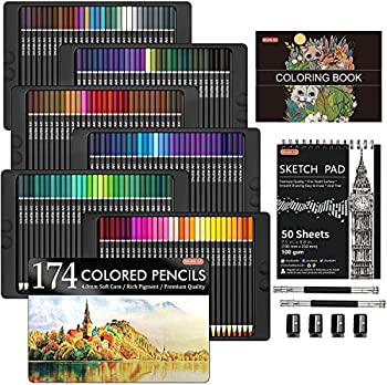 【中古】【輸入品・未使用】Shuttle Art 色鉛筆 カラーペン 174色セット 大人の塗り絵 スケッチブック シャープナー付き メタリック色 デザイン グラフ スケッチ イラスト|ムジカ&フェリーチェ店