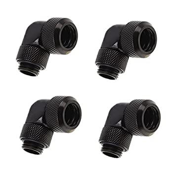 【中古】【輸入品・未使用】Alphacool Eiszapfen G1/4インチ ハードチューブ 圧縮継手 外径13mm 90度回転 ディープブラック 4個パック