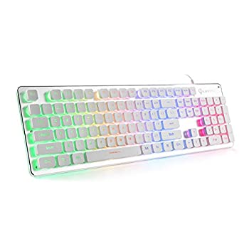 LANGTU メンブレンゲーミングキーボード レインボーLEDバックライト静かなキーボード オフィス用 USB有線全金属パネル 25キー アンチゴーストコ