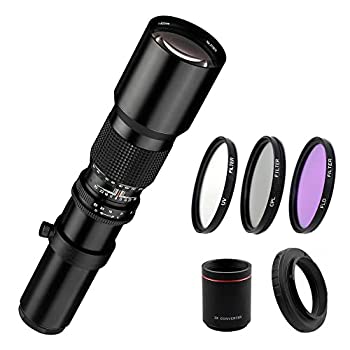 【中古】【インポート品・未当て嵌める】Lightdow 500粍/1000粍 F/8.0 手動望遠水晶体 + 67粍 UV/CPL/FLD水漉し一揃いの道具 Canon EOS Rebel T7 T7i T6 T6i T5 T5i SL2 80D 7700D 70D 60D
