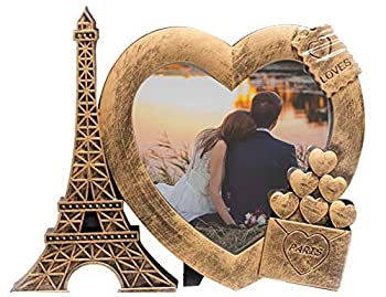【中古】【輸入品・未使用】JOICE GIFT Decorative Gold Heart Shape Love Photo Frame Paris Theme 4%ダブルクォーテ% x 4%ダブルクォーテ% [並行輸入品]画像