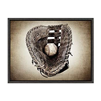 【中古】【インポート品・未当て嵌める】DesignOvation Sylvie Vintage Baseball Glove Framed Canvas Wall Art by Shawn St. Peter%ｶﾝﾏ% 18x24 Gray%ｶﾝﾏ% Sports-Themed Home Decor 141