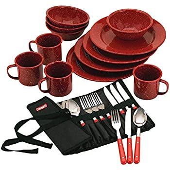 【中古】【輸入品・未使用】Coleman Speckled Enamelware テーブルウェアセット Dining Kit (Red) [並行輸入品]