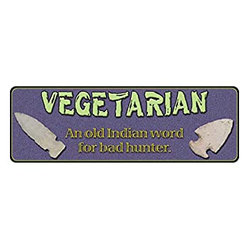 【中古】【輸入品・未使用】(27cm X 8.9cm%ｶﾝﾏ% Vegetarian) - River Edge Weatherproof Embossed Tin Signs