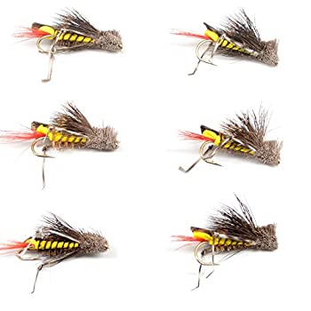 【中古】【輸入品・未使用】Dave 's Hopper Trout Fly Fishing Flies???イエローフォームボディGrasshopper Dry Fly???6?Fliesフックサイズ8
