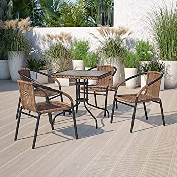 【中古】【インポート品・未当て嵌める】Flash Furniture 4 Pk. Medium Brown Rattan Indoor-Outdoor Restaurant Stack Chair 141［並行輸入］