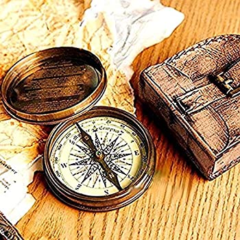 【中古】【インポート品・未当て嵌める】NauticalMart 2.5in ロバートフロストポエムコンパス ハンドメイドレザーキャリーケース付き添い人
