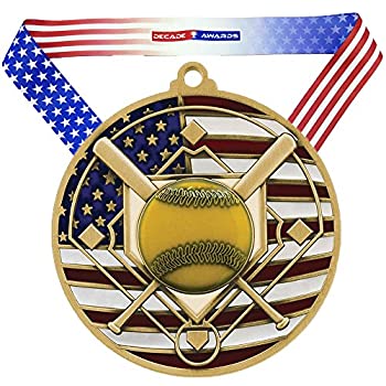 【中古】【インポート品・未当て嵌める】ゴールド、しろがね色またはブロンズPatrioticソフトボールMedals???Come with赤いこと、白いこと、青碧亜米利加少尉Vのど首シュロの葉???2.75inWi