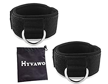 【中古】【輸入品・未使用】HYVAWO Dリング 高強度と足首 ストラップネオプレンパッド入り フィットネス手首カフ ベルトジムプーリーストラップ 行使する ブラック2パック