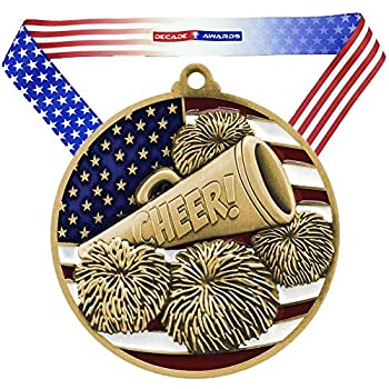 【中古】【輸入品・未使用】ゴールド、シルバーまたはブロンズPatriotic Cheer Medal???Come with Stars and Stripes American Flag Vネックリボン???2.75インチWide???Made