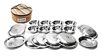 【中古】【インポート品・未当て嵌める】[カルニク] Karnik ステンレス鋼食器仕掛ける21点 難民キャンプ設備 勝手もと仕掛ける 携帯型 軽さ 納めるうしろ側付き添い人 アウトドア アウトドア バーベキュ