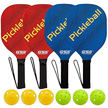 【中古】【輸入品・未使用】GSEゲーム&スポーツデラックス木製Pickleballバンドルセット。Includes 4木製Pickleball Paddles、6インドアPickleballs、Aメッシュキャリーバッ