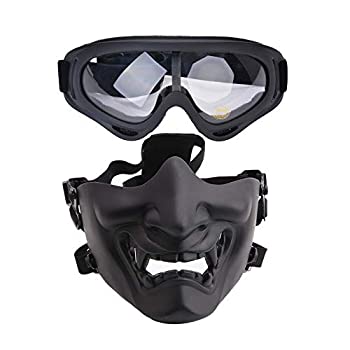 【中古】【輸入品・未使用】Outgeek Airsoft スチールメッシュハーフフェイスマスクとタクティカルゴーグルセット(黒セット) [並行輸入]