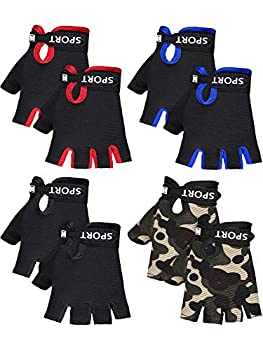 【中古】【輸入品・未使用】SATINIOR 4ペア 子供用 半指 サイクリンググローブ ノンスリップ スポーツグローブ 夏 アウトドア スポーツ 子供 4~8歳 (ブラック、レッド、ブル