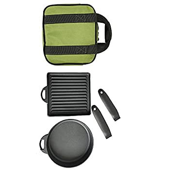 【中古】【輸入品・未使用】サンパーシー スキレット フライパン 2個セット 鋳鉄製 取っ手は取外可能 収納袋付 鉄鍋 プレート [並行輸入品]