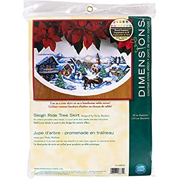 【中古】【輸入品・未使用】Dimensions %ダブルクォーテ%Sleigh Ride%ダブルクォーテ% Tree Skirt Counted Cross Stitch Kit%カンマ% 110cm Round|ムジカ&フェリーチェ店