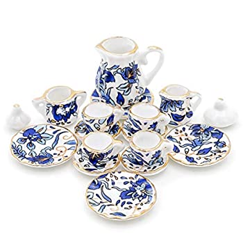 【中古】【輸入品・未使用】Odoria 1/12 ミニチュア 陶器 ティーセット 15点セット ドールハウス 小物%ｶﾝﾏ% 青 [並行輸入品]｜ムジカ＆フェリーチェ店