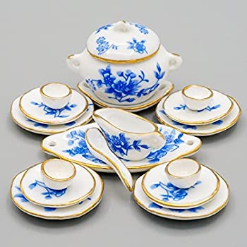 【中古】【輸入品・未使用】Odoria 1/12 ミニチュア 食器セット 陶器 皿 17点セット ドールハウス 小物%ｶﾝﾏ% ブルー [並行輸入品]｜ムジカ＆フェリーチェ店