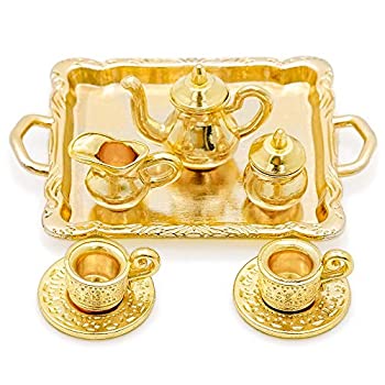 【中古】【輸入品・未使用】Odoria 1/12 ミニチュア ティーセット 金属製 8点セット ドールハウス 小物%ｶﾝﾏ% 金 [並行輸入品]｜ムジカ＆フェリーチェ店