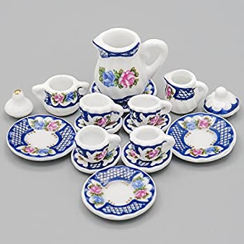【中古】【輸入品・未使用】Odoria 1/12 ミニチュア 陶器 ティーセット 15点セット ドールハウス 小物%ｶﾝﾏ% ブルー [並行輸入品]｜ムジカ＆フェリーチェ店