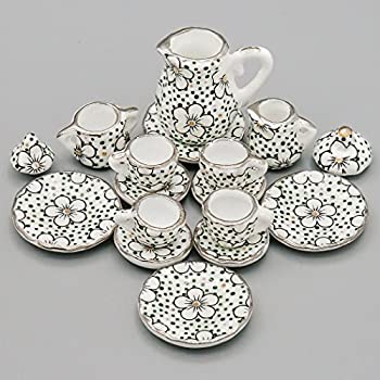 【中古】【輸入品・未使用】Odoria 1/12 ミニチュア 陶器 ティーセット 15点セット ドールハウス 小物%ｶﾝﾏ% ブラック [並行輸入品]｜ムジカ＆フェリーチェ店