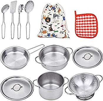 【中古】【輸入品・未使用】マイファーストプレイキッチントイ お子様の料理のおままごと用調理器具セット ステンレス鋼鍋と調理器具の11点セット - 食器洗い機で洗うことが｜ムジカ＆フェリーチェ店