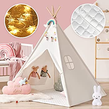 【中古】【輸入品・未使用】(タイニー・ランド) Tiny Land キッズティピー 子供用プレイテント 屋内屋外両用マット&キャリーケース付き 生成りホワイトキャンバス地|ムジカ&フェリーチェ店