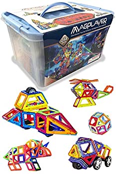 【中古】【輸入品・未使用】マグプレイヤー ロボットも作れるフルパーツセット 268ピース マグネットブロック 説明書・多人数でも使える超大型収納ケース付き
