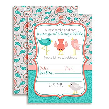【中古】【輸入品・未使用】A Little Birdie Told Me Themed Birthday Party Celebration Invitations%ｶﾝﾏ% Ten 13cm x 18cm Fill In Cards with 10 White Envelopes by Ama｜ムジカ＆フェリーチェ店
