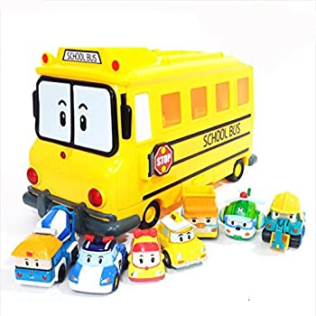 【中古】【輸入品・未使用】Robocar Poli School Bi Diecast Figures Carrier Yellow Bus with 7 pcs of Roboca Poli Diecasts & JISMA TRADE Toy Sanitizer 30ml Robocar P